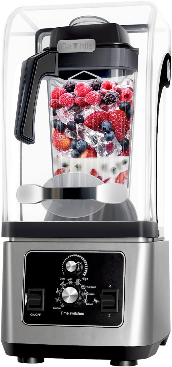 Cavlhils Commercial Blender for Kitchen, 2200W Professional-Grade Power Blender with Soundproof Cover, Electric Variable Speed Processor for Shakes and Smoothies, 88 oz Container & 48000 RPM