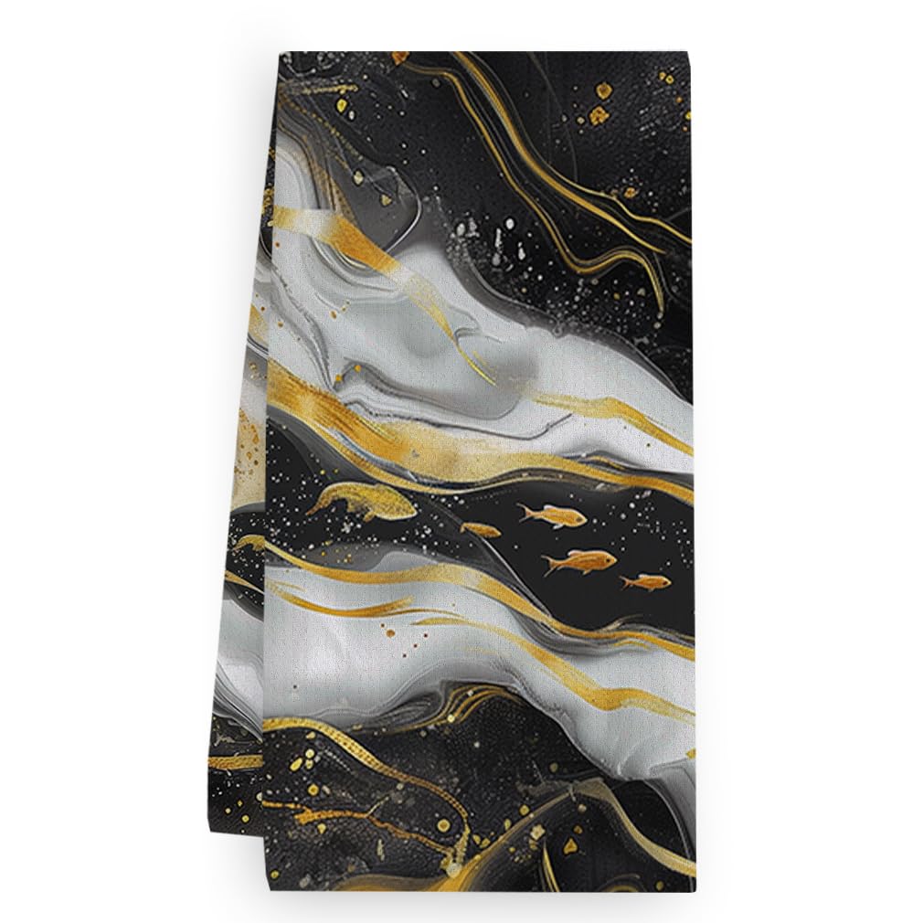 Trapos Cocina Mármol Negro Dorado Paños de Cocina Suaves y Absorbentes Paños Cocina Reutilizables Trapos de Cocina para Secar Toallas Lavable Toallas de Barra Juego de 4 (40x60cm)