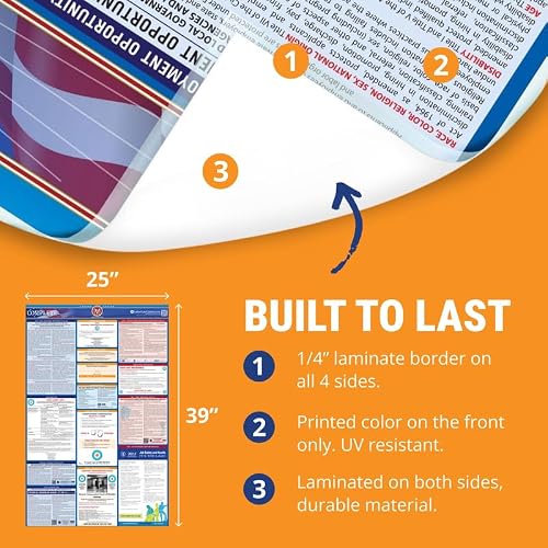 2024 Latest California Labor Law Poster - State, Federal, OSHA Compliant - Workplace Required Posting for Employees - English Employment Poster- UV Laminated Waterproof - 25.5" x 40”- English - Thumbnail 6