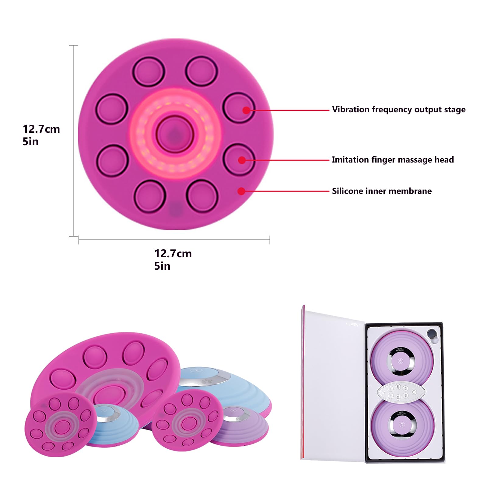 Buhelyc Masseur Mammaire Machine de Massage Confortable de Vibration Intelligente Outil de Massage réglable pour agrandissement du Sein(Color:Violet)