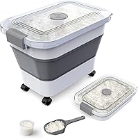 Vista 1 de Contenedor de almacenamiento de arroz, contenedores de almacenamiento de alimentos plegables herméticos 20-30lbs con tapa transparente y ruedas