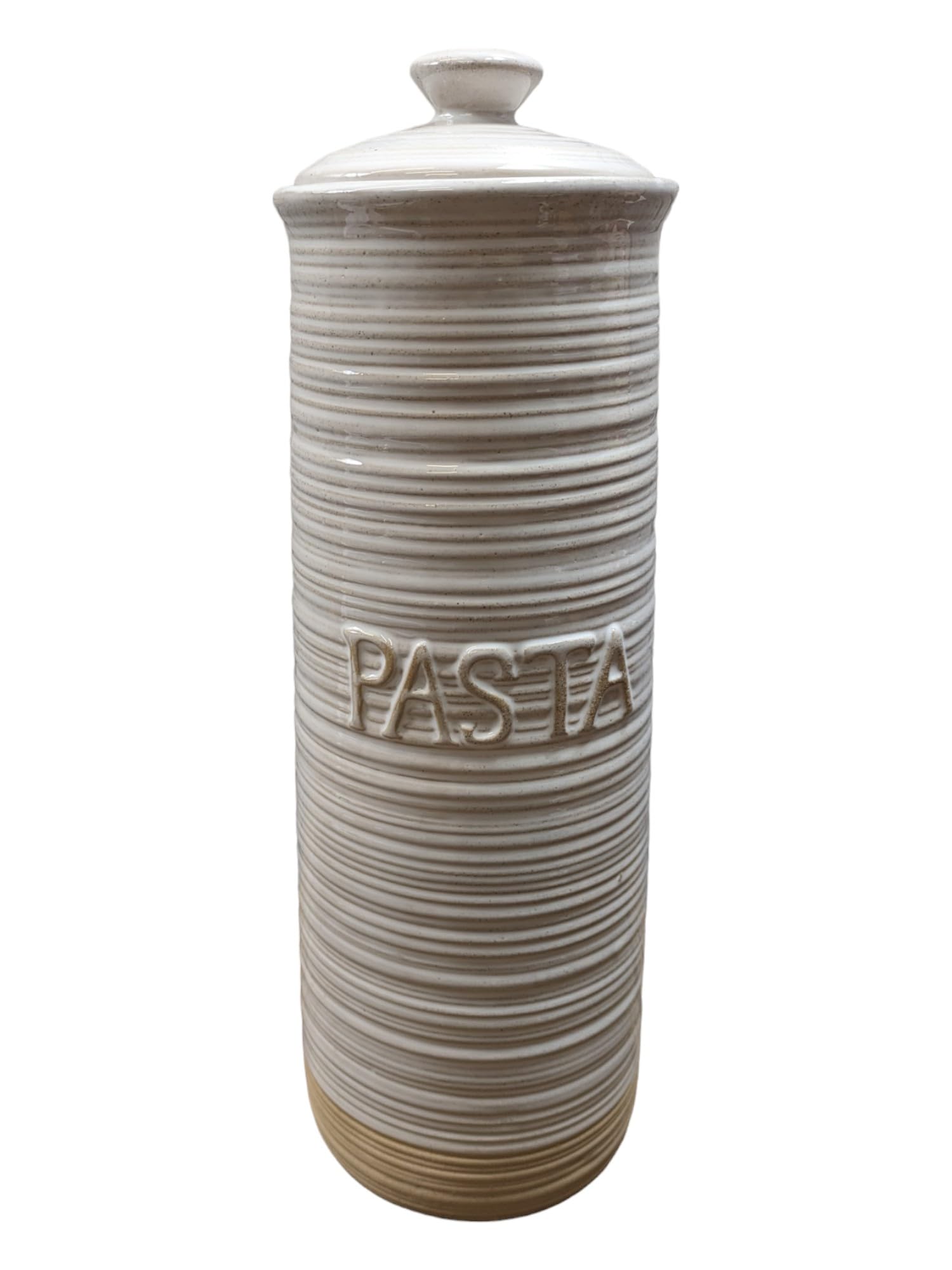 Four Seasons LiverpoolKitchen Storage Spaghetti Pasta Ceramic Container with Lid Rustic Farmhouse style Ribbed Cream design