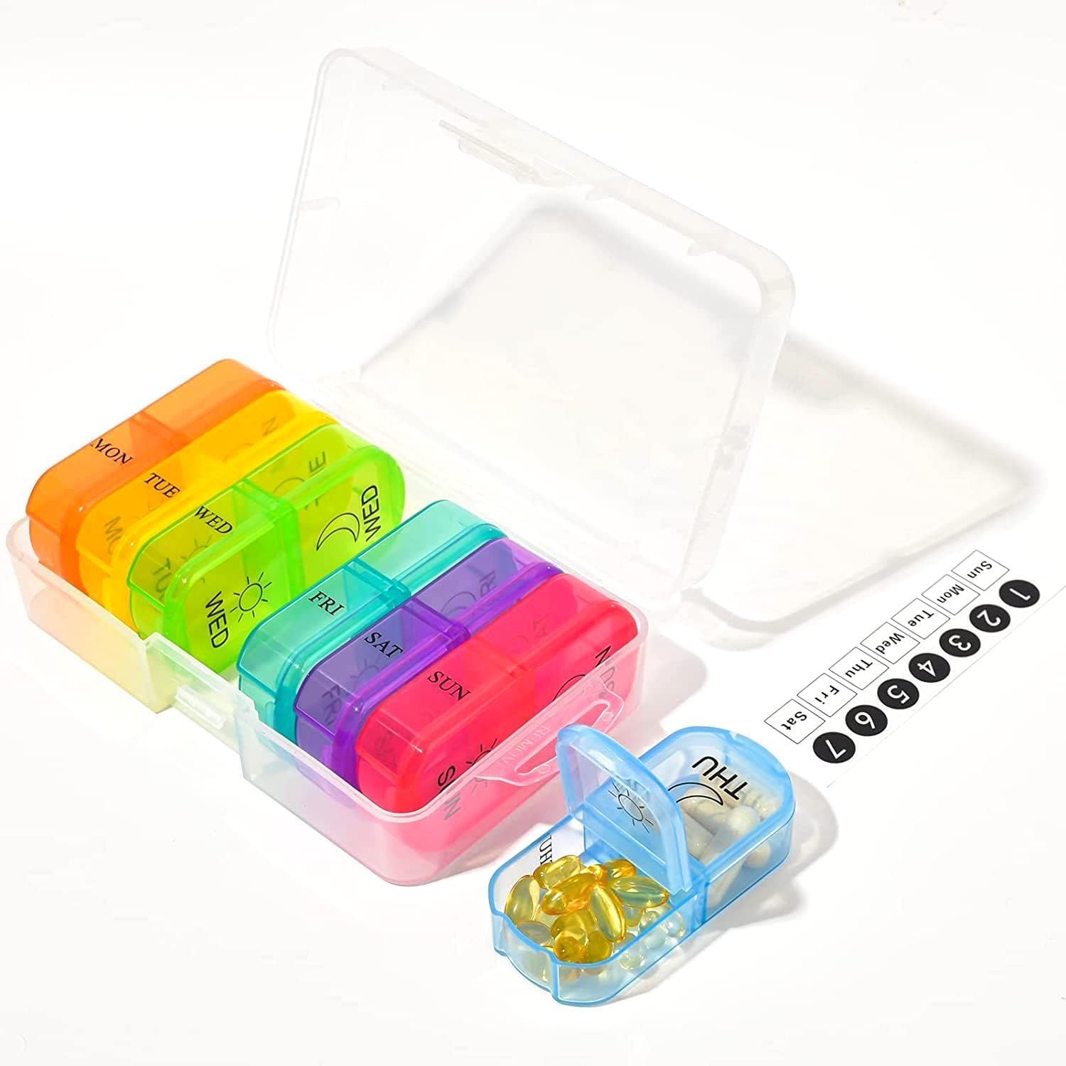 Rabbonix Weekly Medicine Organizer Box 02 Times a Day, Tablets Container Case Travel Pill Box For 07 days | Multicolor | 01 Pcs
