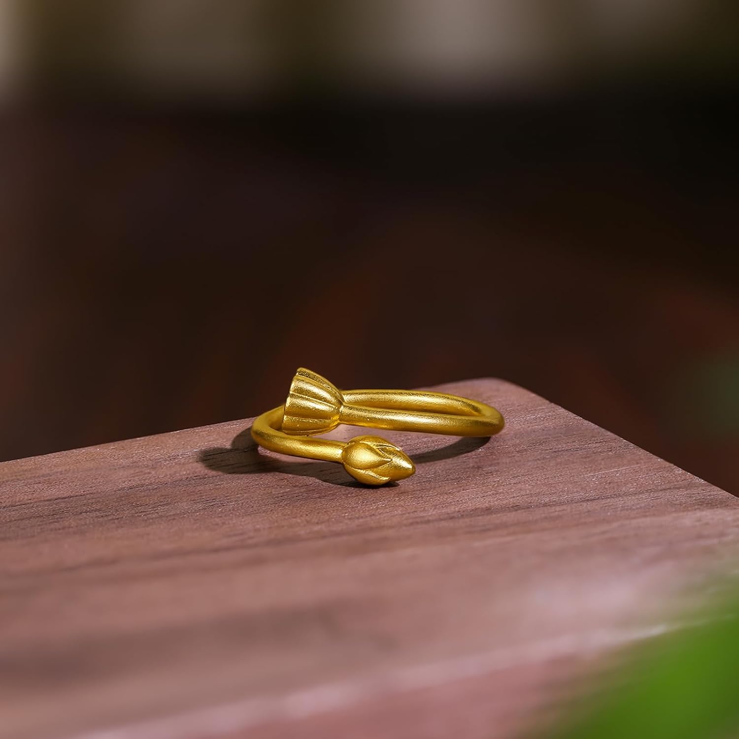 24K Pure Gold Lotus Flower Rings 999 Yellow Gold Stacking Floral Stackable Rings For Women Ladies Girlfriend Lover Fashion Jewelry Band Ring Adjustable Size With Gifts Box A019369