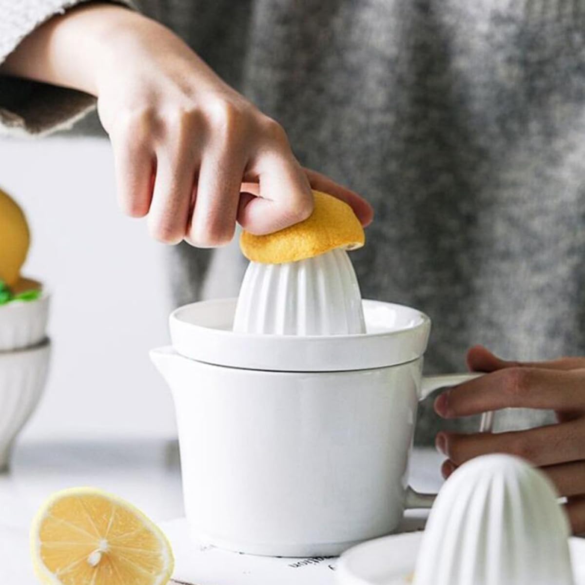 Exprimidor Manual de Frutas de Cerámica 1 Unidad Vaso Exprimidor de Jugo Compacto Portátil para Cocina y Hogar Prensado Rápido Seguro y Fácil de Limpiar