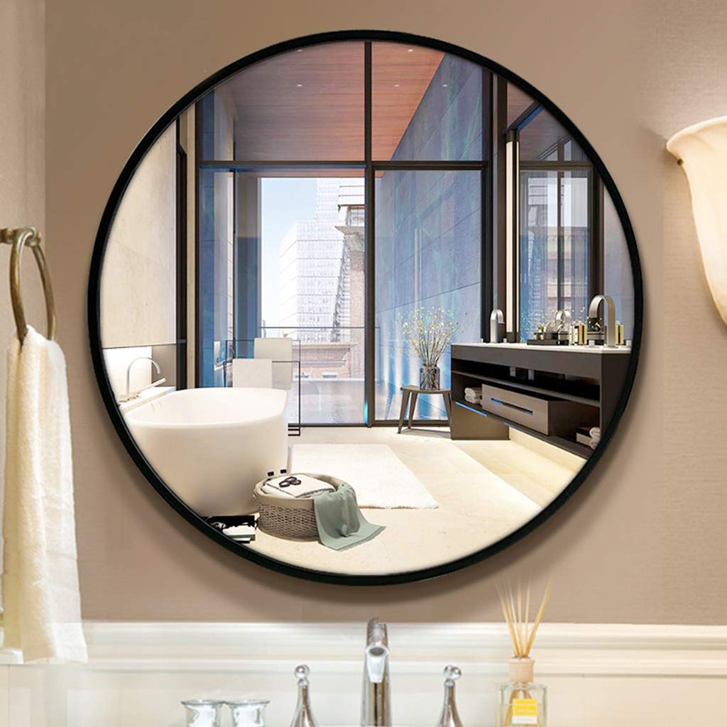 Bathroom Mirrors for Wall Rustic Round Mirror, Black Metal Frame Wall Mirror, Wall Mount Shower Mirror, Large Circle Mirror for Bedroom, Bathroom, Living Room and More