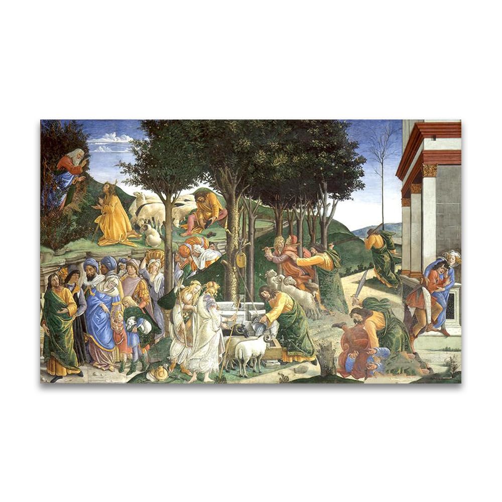 LZ6J8C9 Calling of Moses By Sandro Botticelli- Religious Art Print Poster on Canvas- Famous Painting Canvas Wall Art(75x120cm(29.5x47.2in)/Frameless)