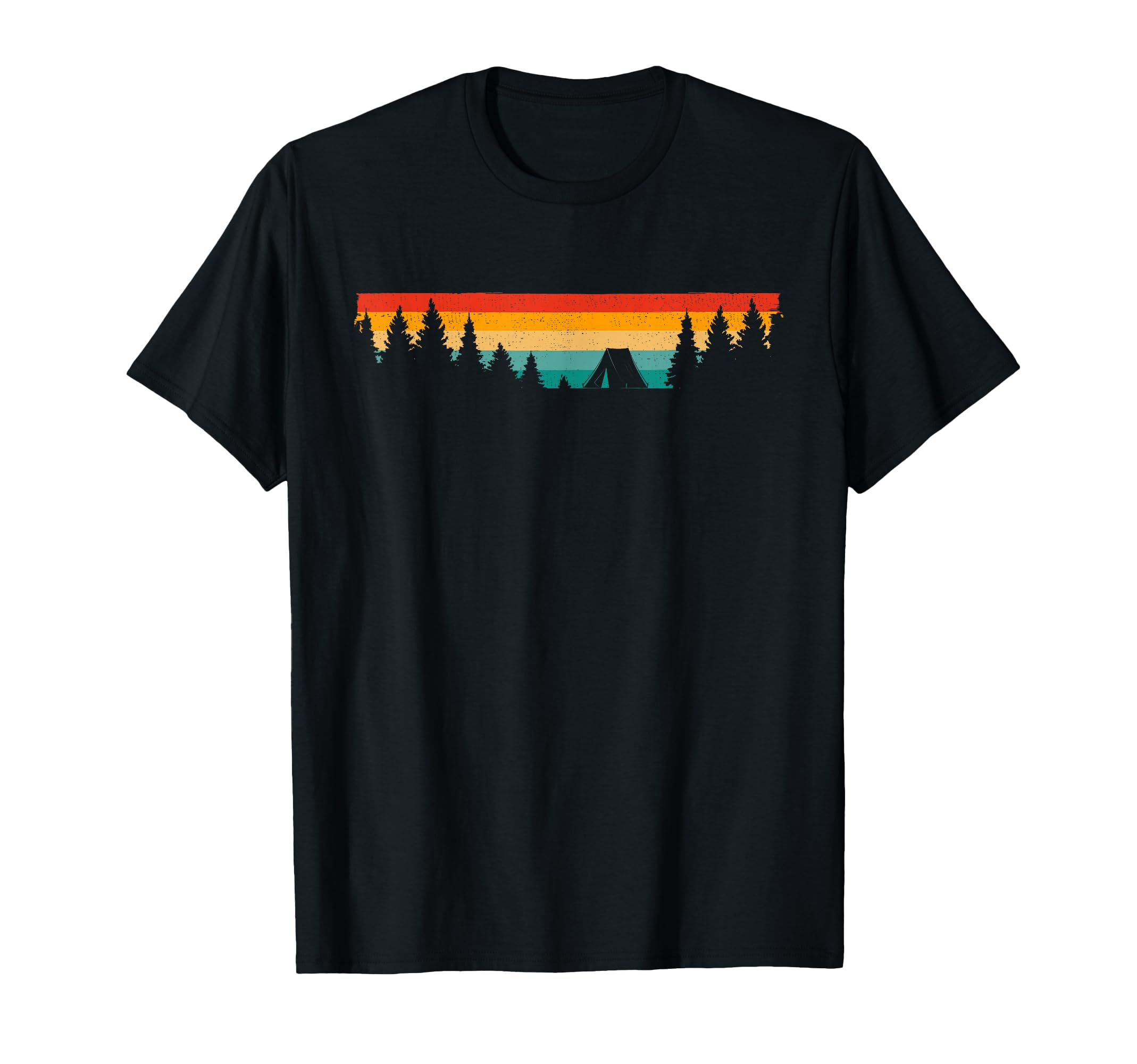 Adult Black Camping T-Shirt - Classic Fit Crew Neck Short Sleeve Outdoor Polyester & Cotton
