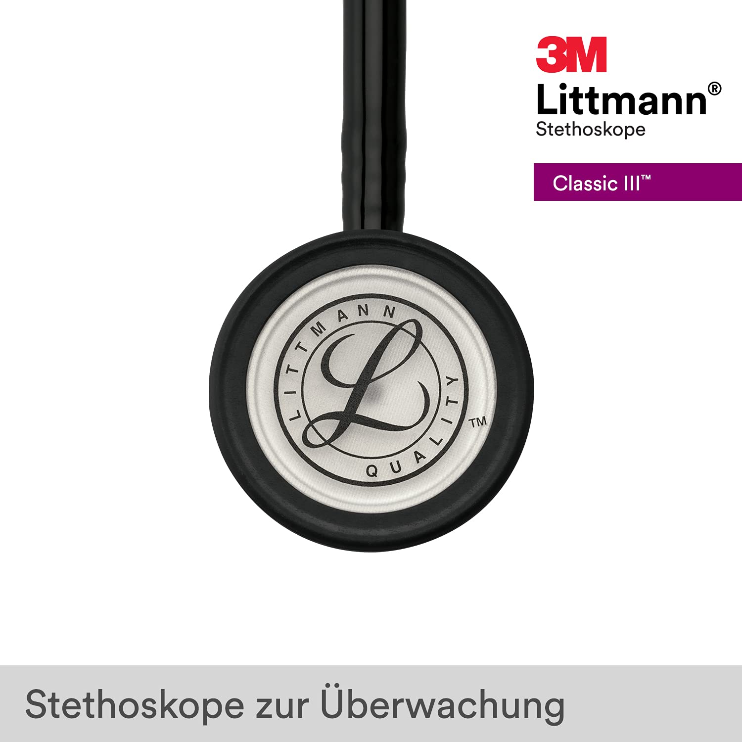 3M Littmann Classic III Stethoskop zur Überwachung, 5620, schwarzer Schlauch, 69 cm & Stethoskop-Namensschild, 40007, Schwarz