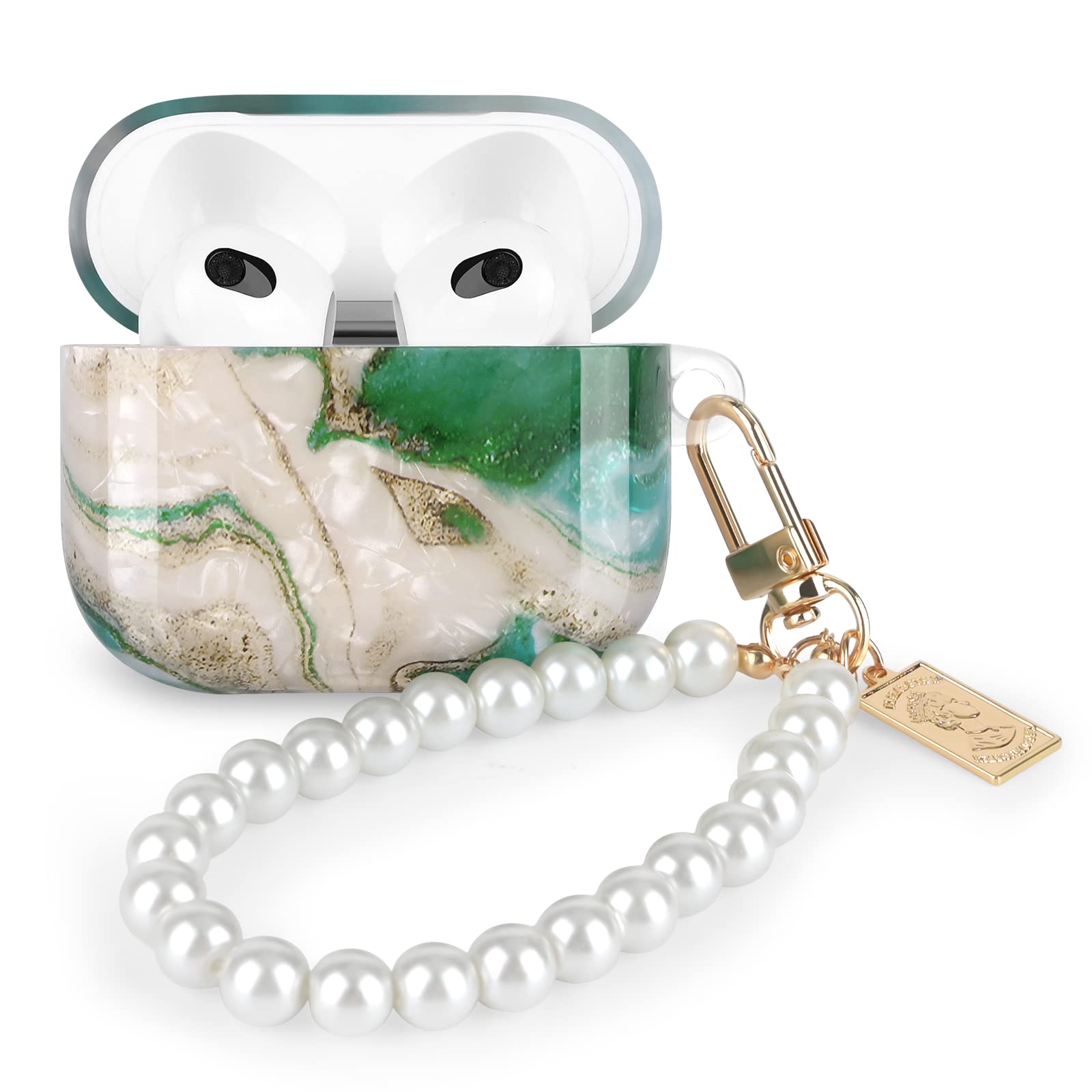 DiyGody Housse De Protection Brillant Pour Airpods 3 Génération 2021 Avec Design De Coquille Scintillante, Étui De Protection Antichoc Anti-Rayures Avec Porte-clés Perle Pour Fille - Blanc Brillant