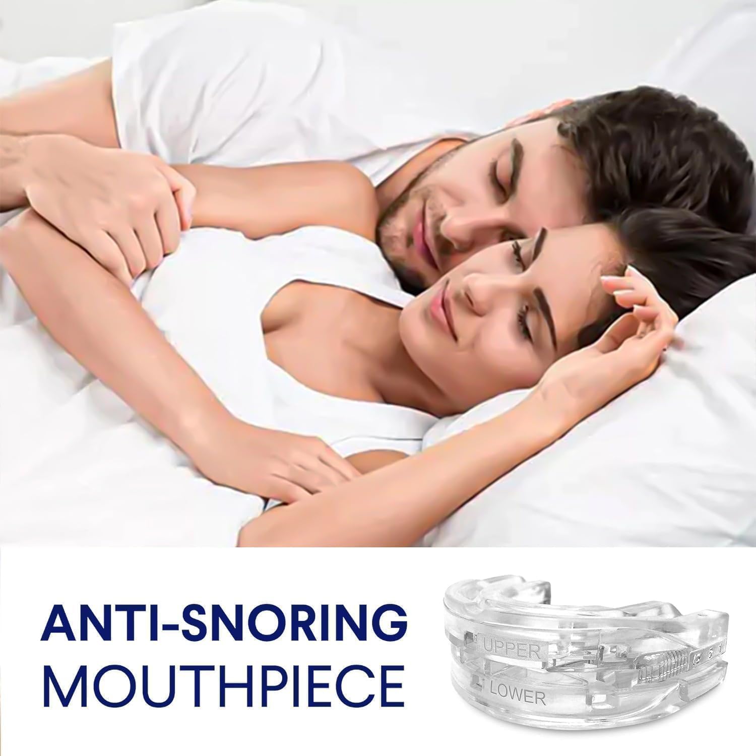 Bite Antirussamento,Bite Bruxismo notturno,Bite notte regolabile,Accogliente, Favorisce la Respirazione,Migliora La Qualità Del Sonno,Antirussamento,Anti Russamento uomo-White