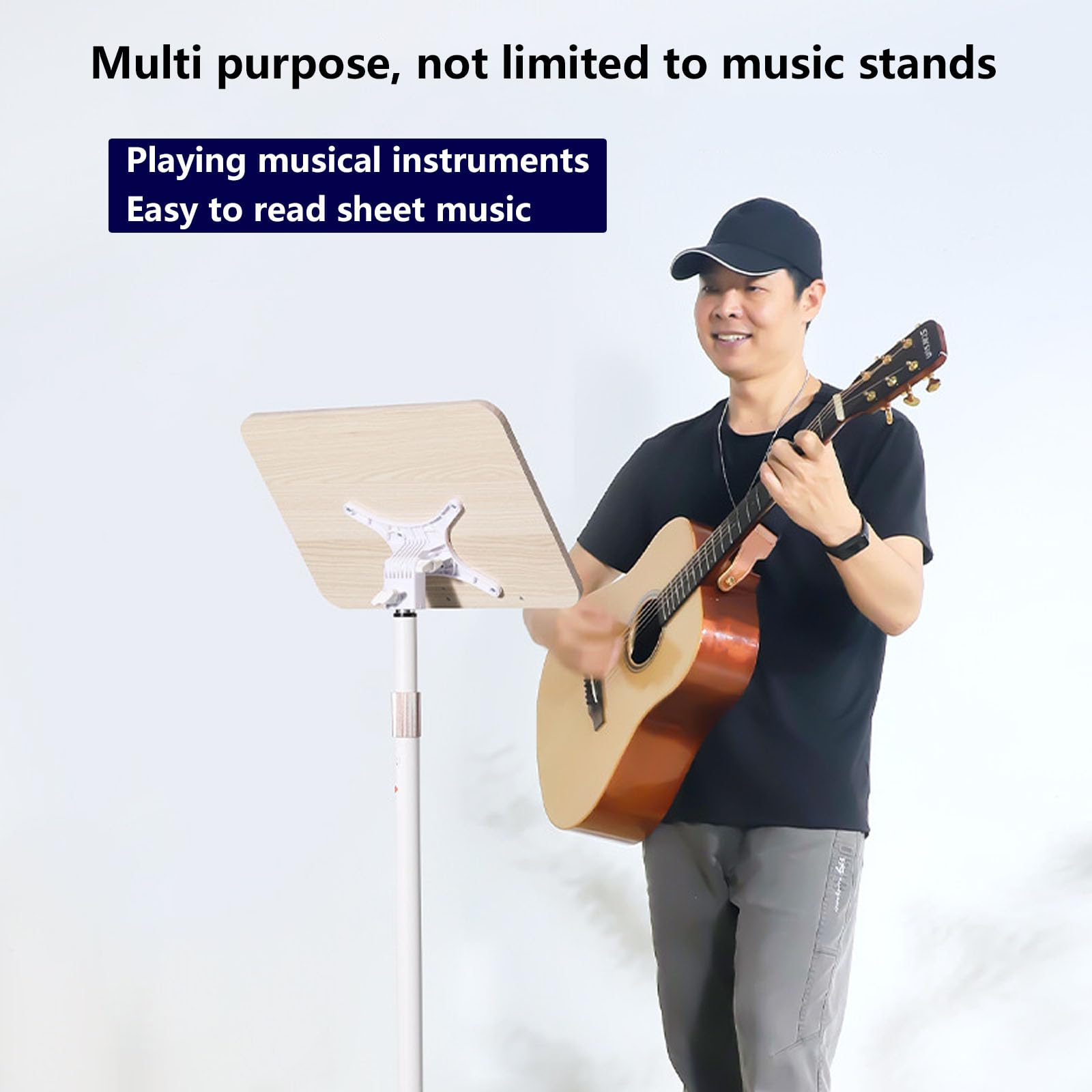 2-in-1 Leggio Spartiti Musicali & Supporto, Altezza Regolabile, Leggio da Pavimento, Elegante Stand Espositore da Pavimento(Size:140cm)