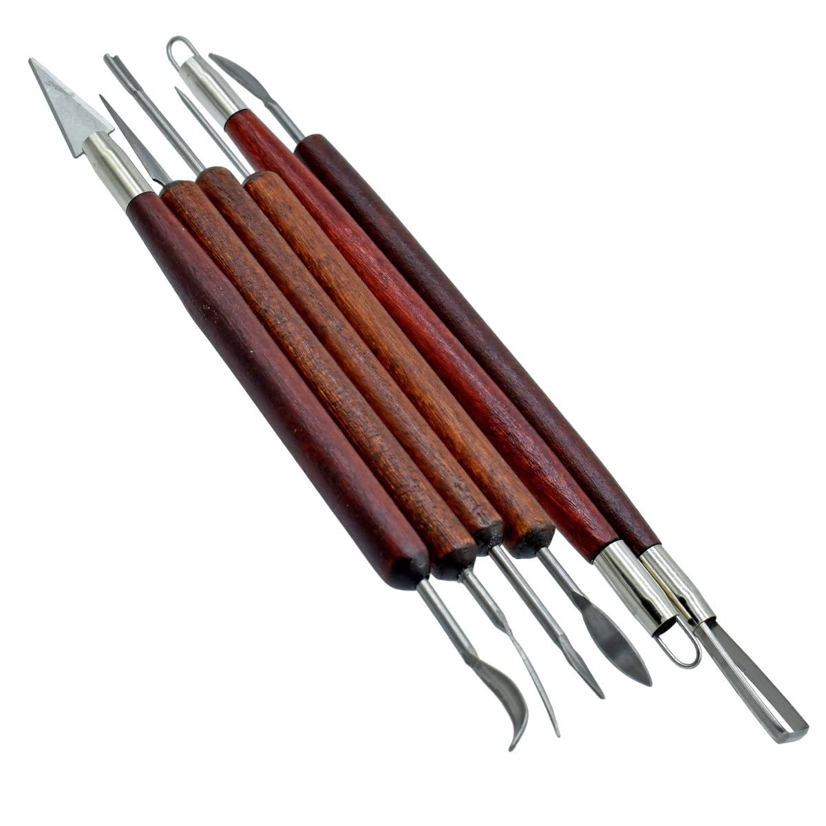 Aadya Crafts Clay Tool Set, Wood and Steel, Double-Ended Sculpting Tools for Modelling, Cutting and Smoothing, 6 Pieces, JB-PWB016