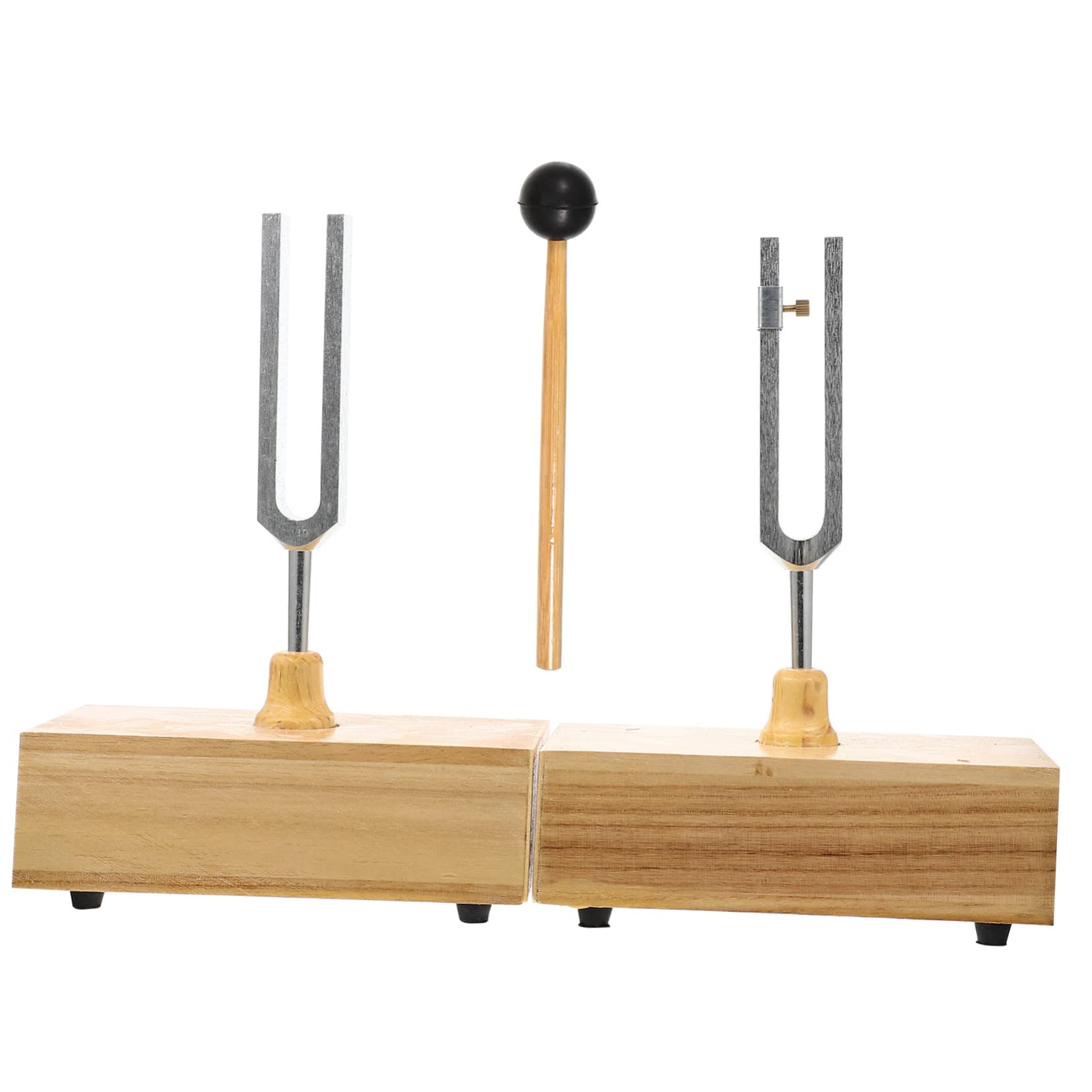 Experiment Stimmgabel 440 Hz Satz mit Hammer und Holzsockel | Lehrversuche, Physikalische Akustik, Metall und Holz, 1 Satz, Stabile Platzierung