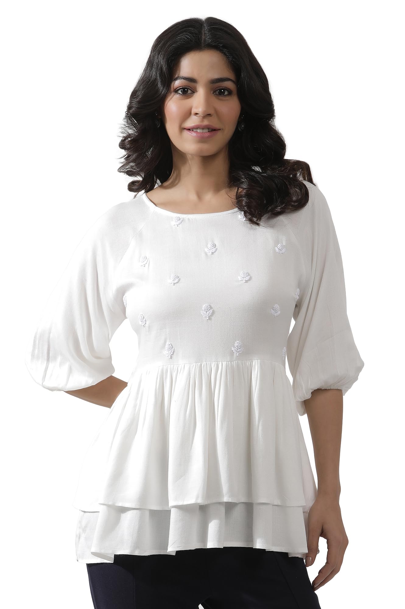 Haut blanc trapeze en viscose premium au tombe impeccable - 8
