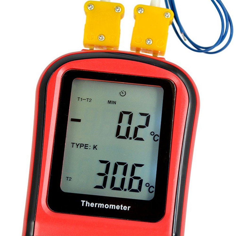 Termometro digitale Dual Channel RGBS con due termocoppie K tipo, retroilluminazione LCD per K/J/T/E/R/S/N, per industria agricoltura meteorologia