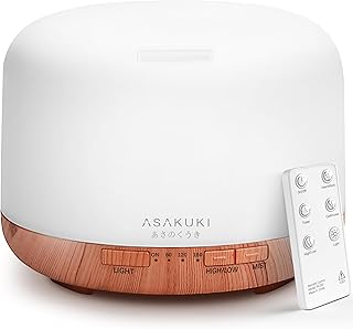 ASAKUKI Essential Oil Diffuser 500ml, Ultrasonic Aromatherapy Humidifier with Remote Control, 7 LED Colors, Timer & Auto-Off, Large Room Diffuser