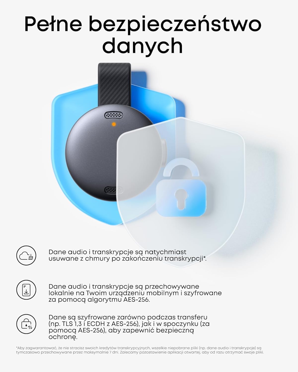 Przenośny dyktafon Anker soundcore Work (odnowiony) – AI transkrypcja, notatki, streszczenia, certyfikat MFi