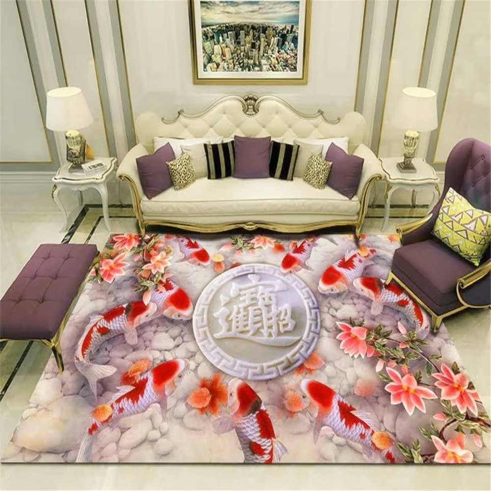 Tapis salle a manger motif poisson rouge retro pour creer un coin lecture cosy dans l'etude