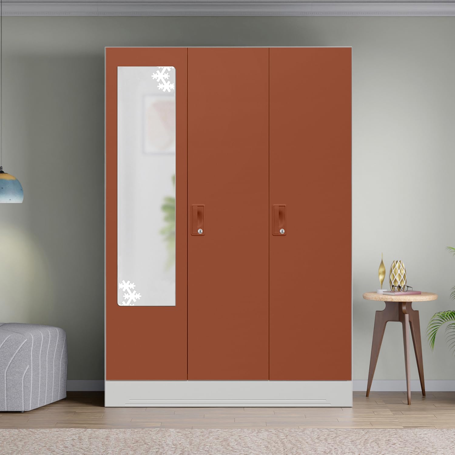 Interio by Godrej Slimline 3-Door Steel Almirah with Star Mirror (Baked Clay), 1-Year Warranty, 1 Locker, 2 Drawers-image-4