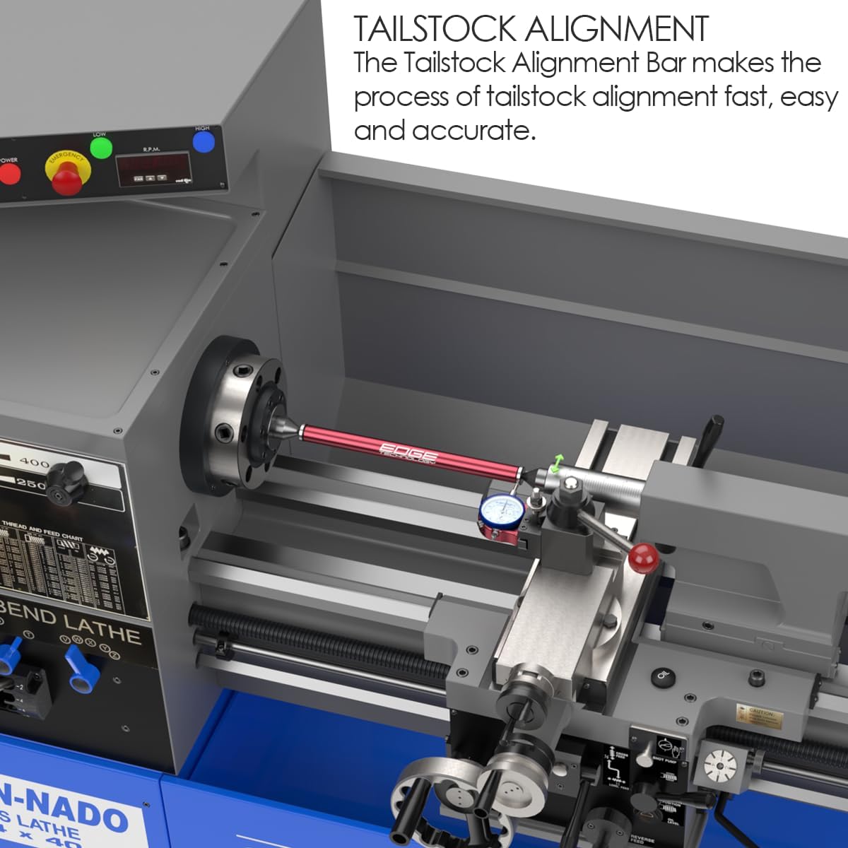 27-000 Tailstock Alignment Bar – 12” Lathe Alignment Test Bar - Precision Ground Hardened Steel Ends - 0.0002" Accuracy, Aligns Tailstock to Headstock