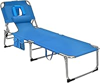 Vista 24 de GYMAX Silla bronceadora, tumbona de playa plegable con agujero para el brazo facial, respaldo ajustable, bolsillo lateral, almohada y asa