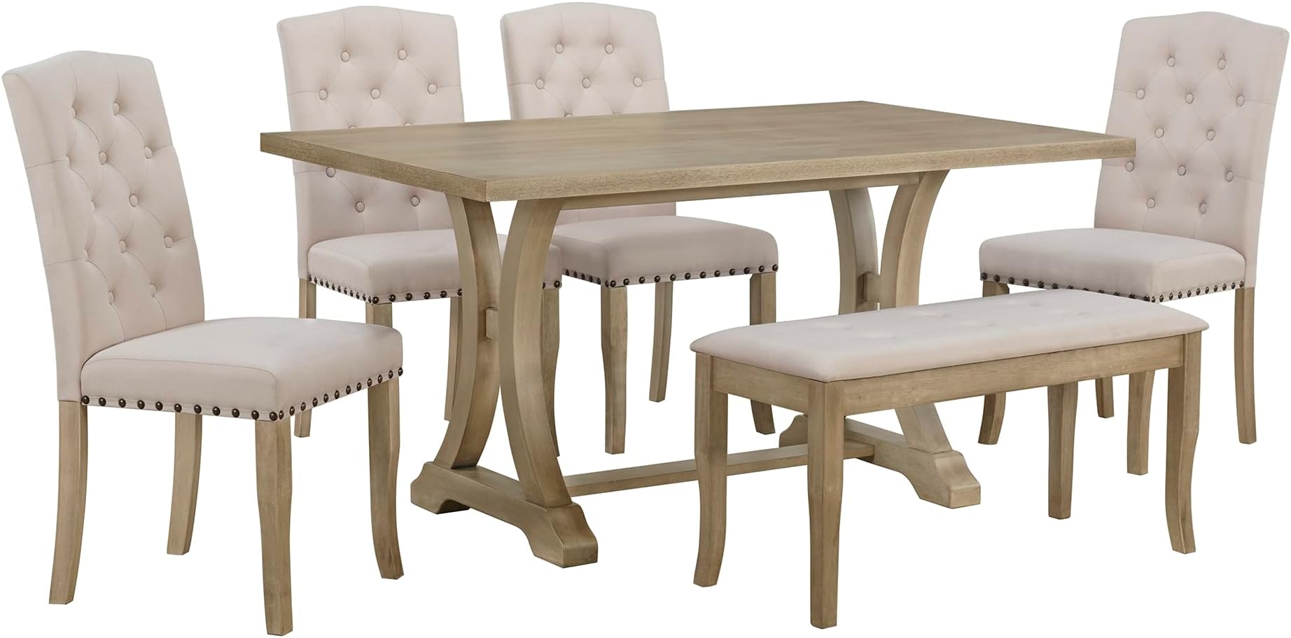 Amazon.com - Wuxira 6 Piece Farmhouse Rectangular 72" Wood Dining Table ...