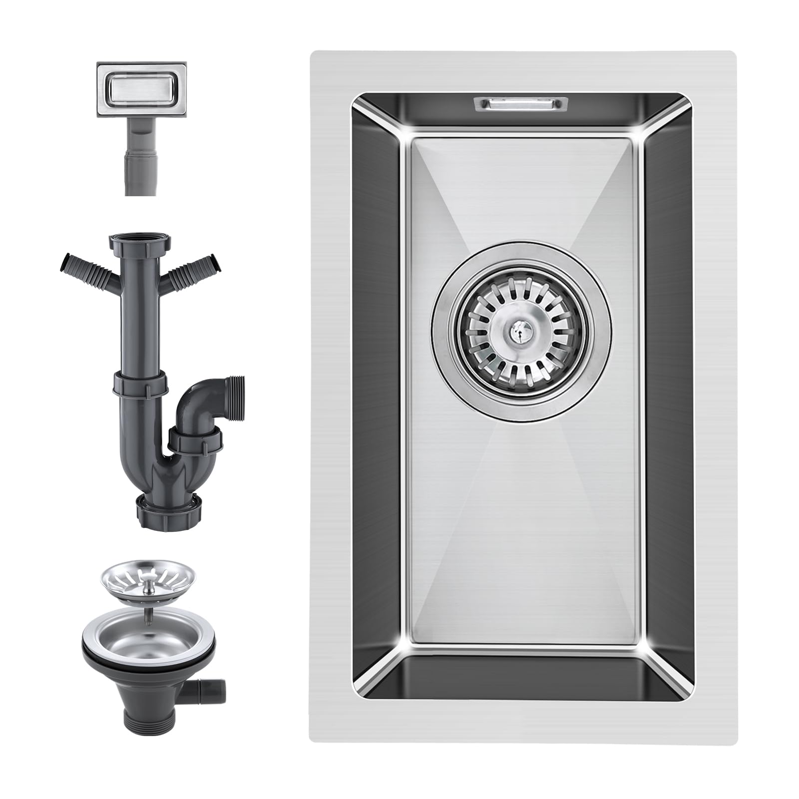 KEOKBON Small Sink 25X40X19CM for Kitchen, 304 Stainless Steel Brushed Undermount Sink for Bar, Pub, Caravan, with Overflow Hole, Brushed