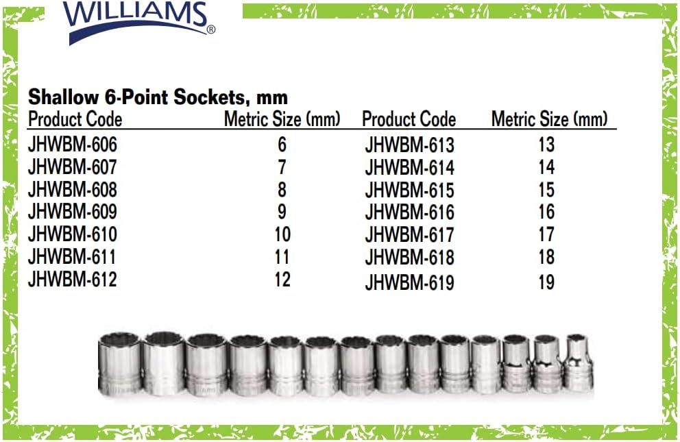 Williams MSB-18HFTB 18-Piece 3/8-Inch Drive Metric Socket and Drive Tool Set with Toolbox
