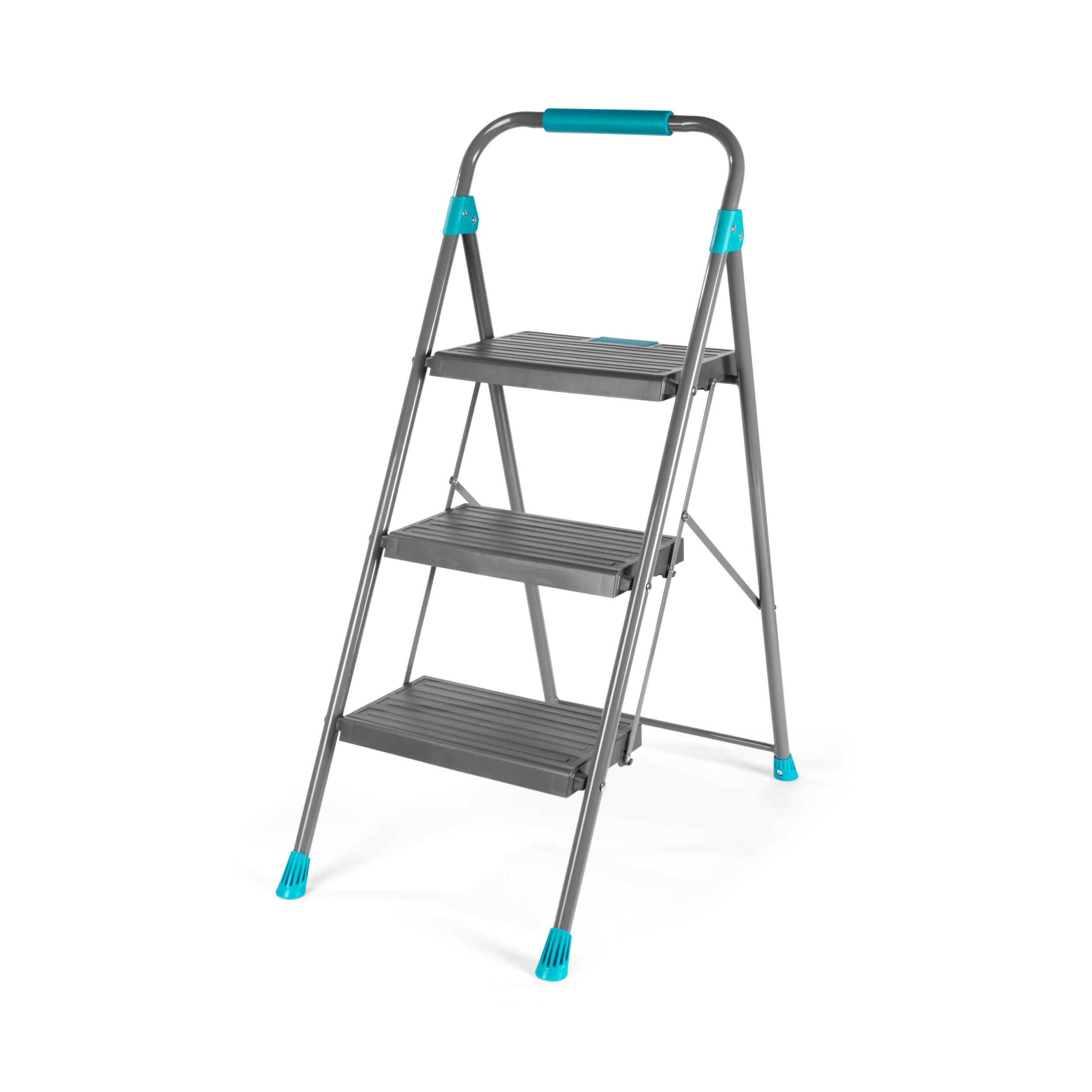 Beldray Easy-Fold 3 Step Ladder – Sturdy Folding Step Ladder with Wide Non-Slip Steps, Anti-Slip Plastic Feet, Cushioned Foam Handle, Push-to-Fold Locking System & Strong Steel Frame for Home Safety — image 1