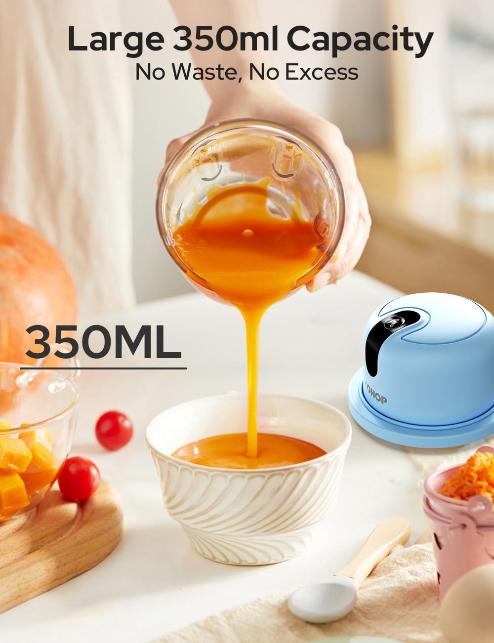 Halohop 350ML Electric Vegetable Chopper for Kitchen | Rechargeable Stainless Steel Blades Cutter | One-Touch Operation for Mincing Vegetable, Garlic, Ginger, Onion, Nut | 1 Year Warranty (Blue) 4