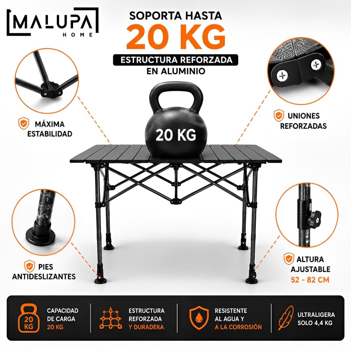 Mesa Plegable Camping, Mesa Auxiliar de 95x55 cm