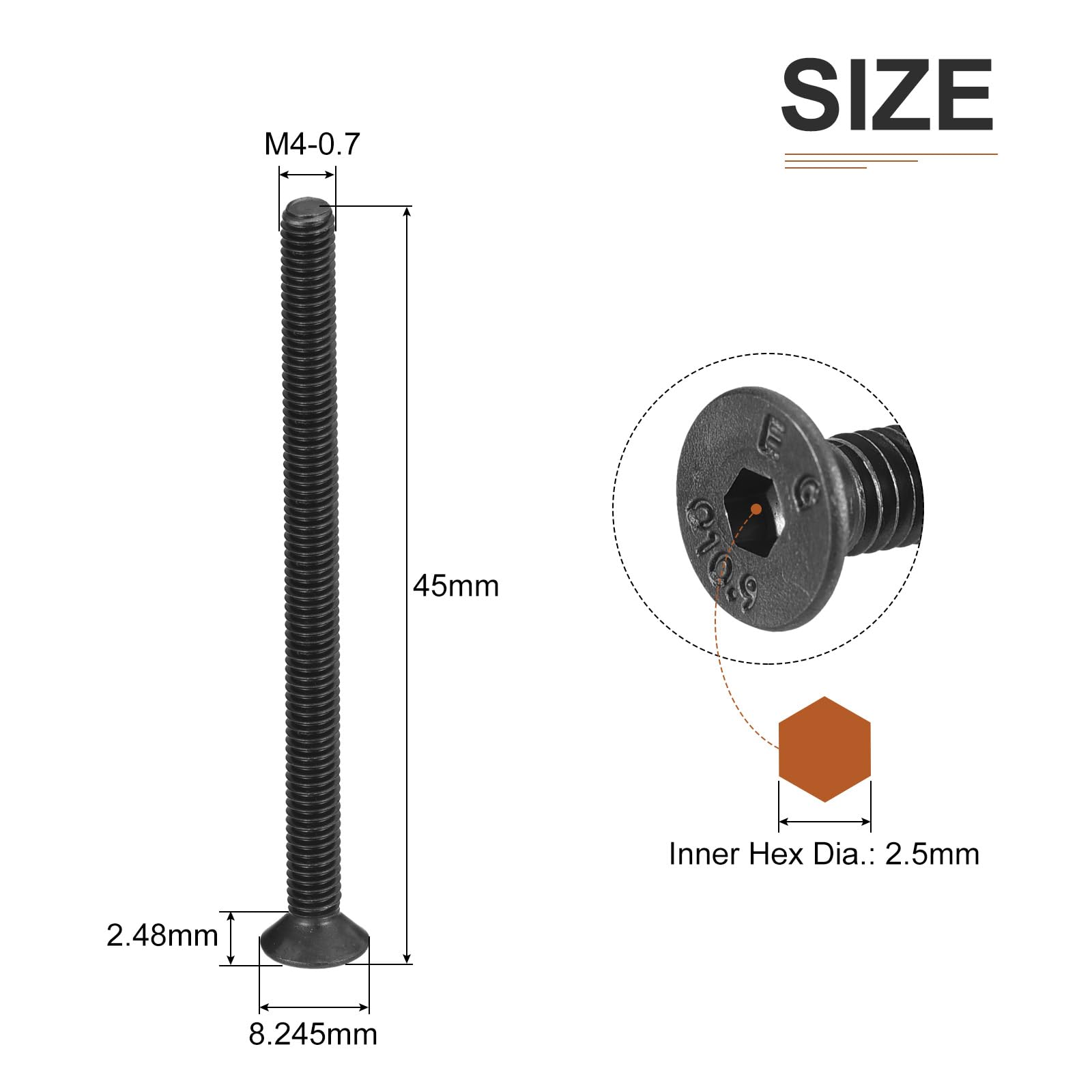 DTGN M4-0.7x45mm Flat Head Socket Cap Screws, 50 Pack Hex Socket Flat Head Screws Carbon Steel Black Oxide, Full Thread - Image 2