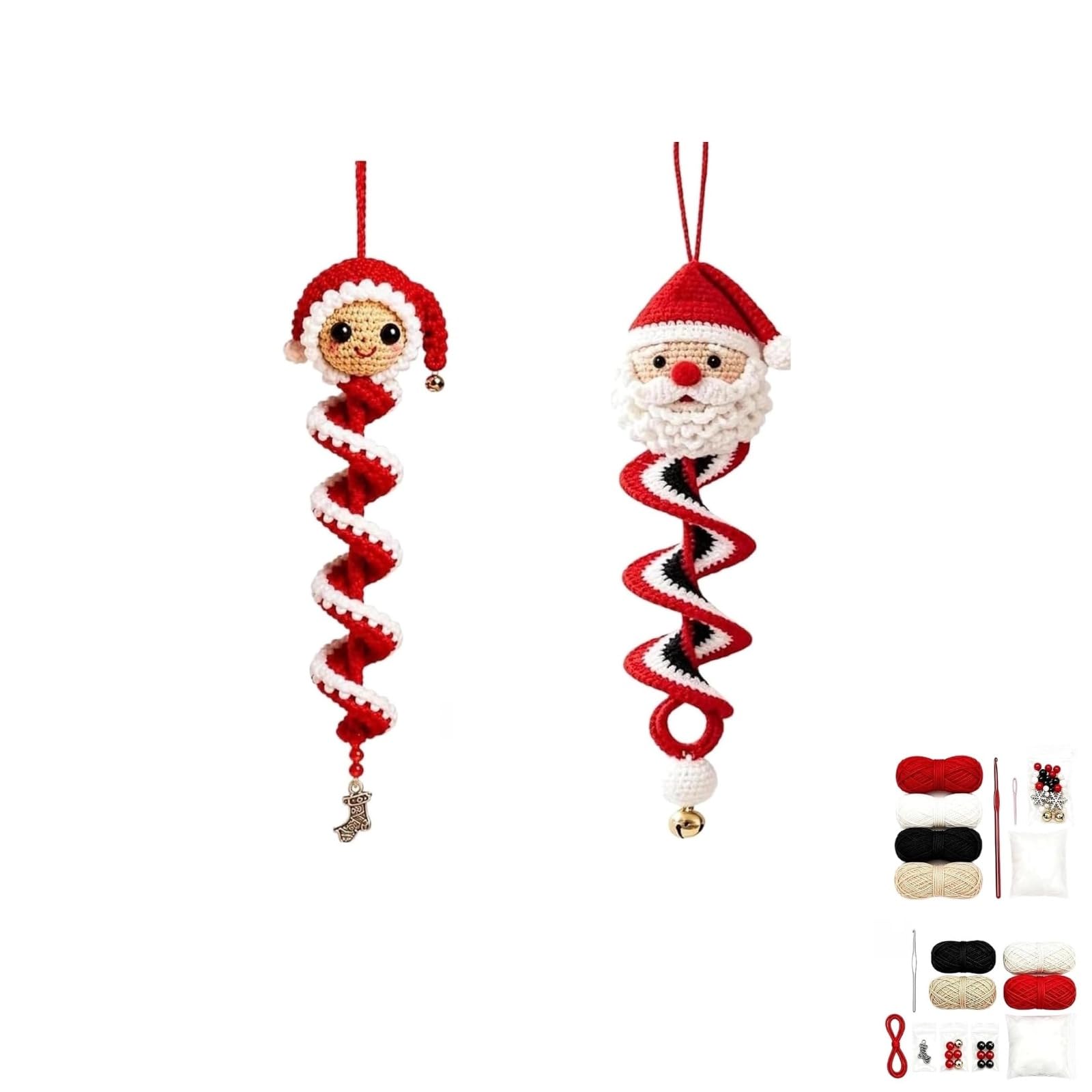 Crochet Spiral Ornament DIY Kit,Beginner Christmas Hanging Decoration (B+D)