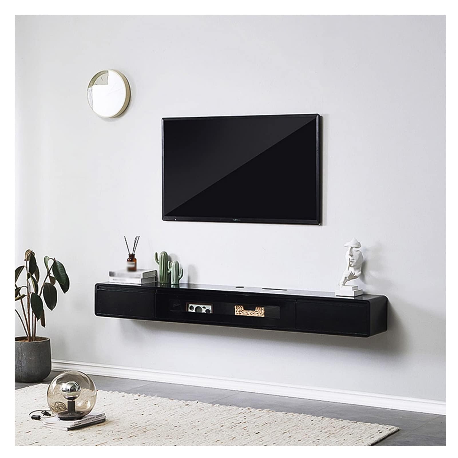 CAFIEDR Floating Tv Stand Wall Mounted Tv Cabinet-Space-Saving Entertainment Media Console Storage Hutch,For Living Room Décor.H-140cm