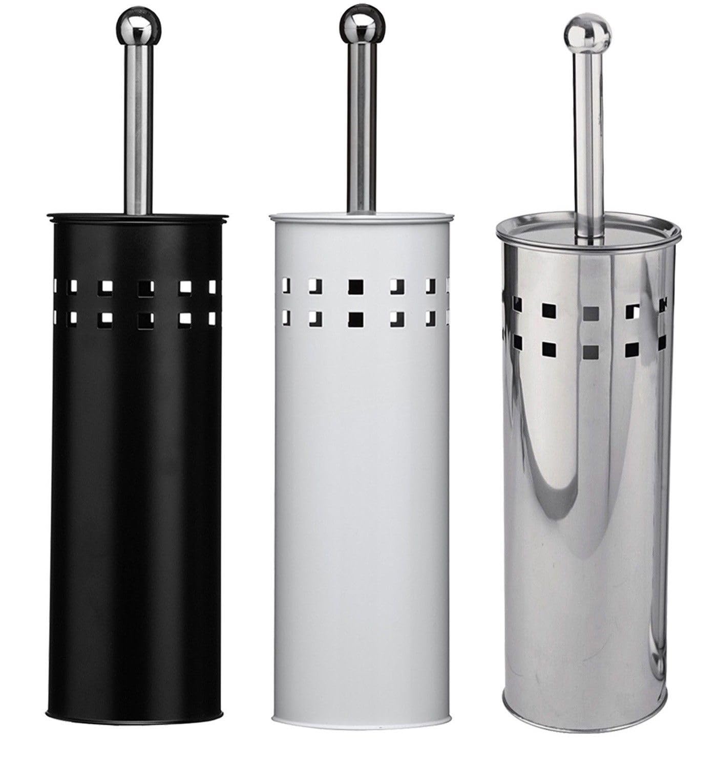 Toilet Brush & Holder Round Metal Toilet Brush Attached Lid Toilet Cleaner BrushFree Standing Loo Reflective Brush with Bristles (2 Pack, Silver)