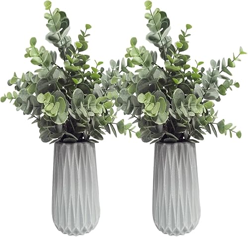 1 paquete de 2 plantas artificiales falsas, plantas verdes en maceta para decoración del hogar de casa de campo, decoración de mesa de oficina (2)