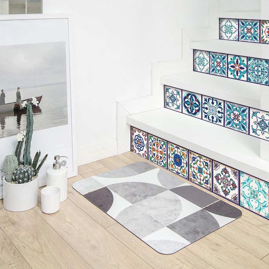 24 Adesivi Per Piastrelle Mosaico Colorato 20x20 Cm, PVC Impermeabile Autoadesivo, Decorazione Parete Cucina E Bagno, Facili Da Pulire