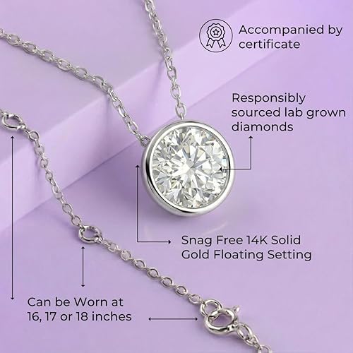 Miniatura 2 de Collares de diamantes de bisel cultivados en laboratorio para mujer Collar de diamantes de oro sólido de 14 quilates certificado de 14-1 quilate