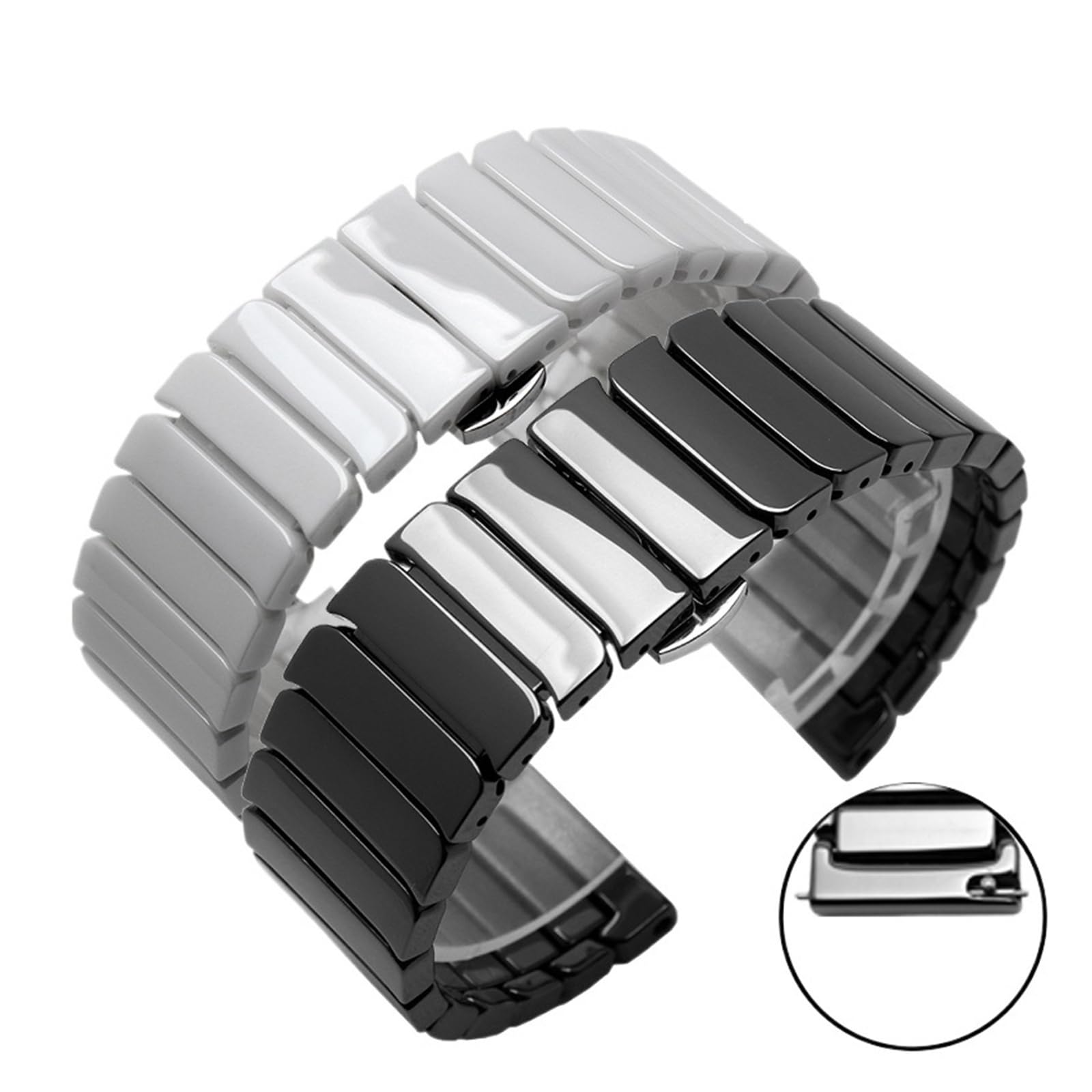 HMFang Cinturino for Orologio in Ceramica da 16 Mm, 20, 22, con Barra A Sgancio Rapido, Polso 18, Bianco E Nero, Non Sbiadisce
