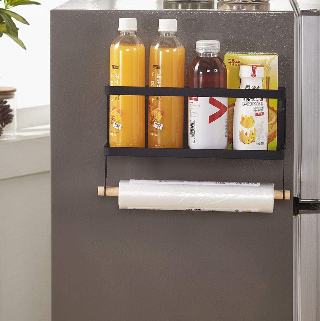 vocheer Magnetic Fridge Organizer, Spice Rack Organizer Kitchen Rack, Rustproof Spice Jars Rack for Kitchen Organizer, Black