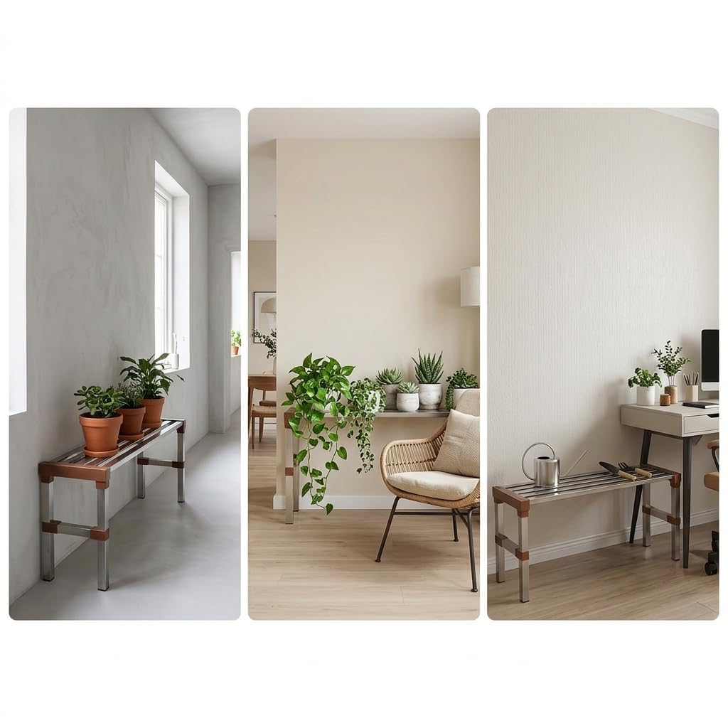 Pflanzenständer Metall, Blumentreppe Outdoor Rostfrei, Pflanzenregal für Balkon, Blumenregal 80cm Länge , Einzelne Schicht, verstärkt, L100xB25xH40 cm