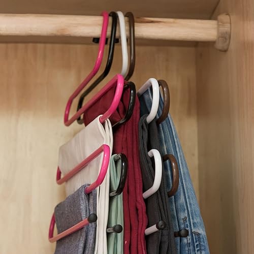 Miniatura 9 de Space Saving Pants Multifunctional Pants Rack Hanger 5 Tier Antiskid S Shape 20KG Load Bearing Pants Hangers Space Saving for Wardrobe(Brown)