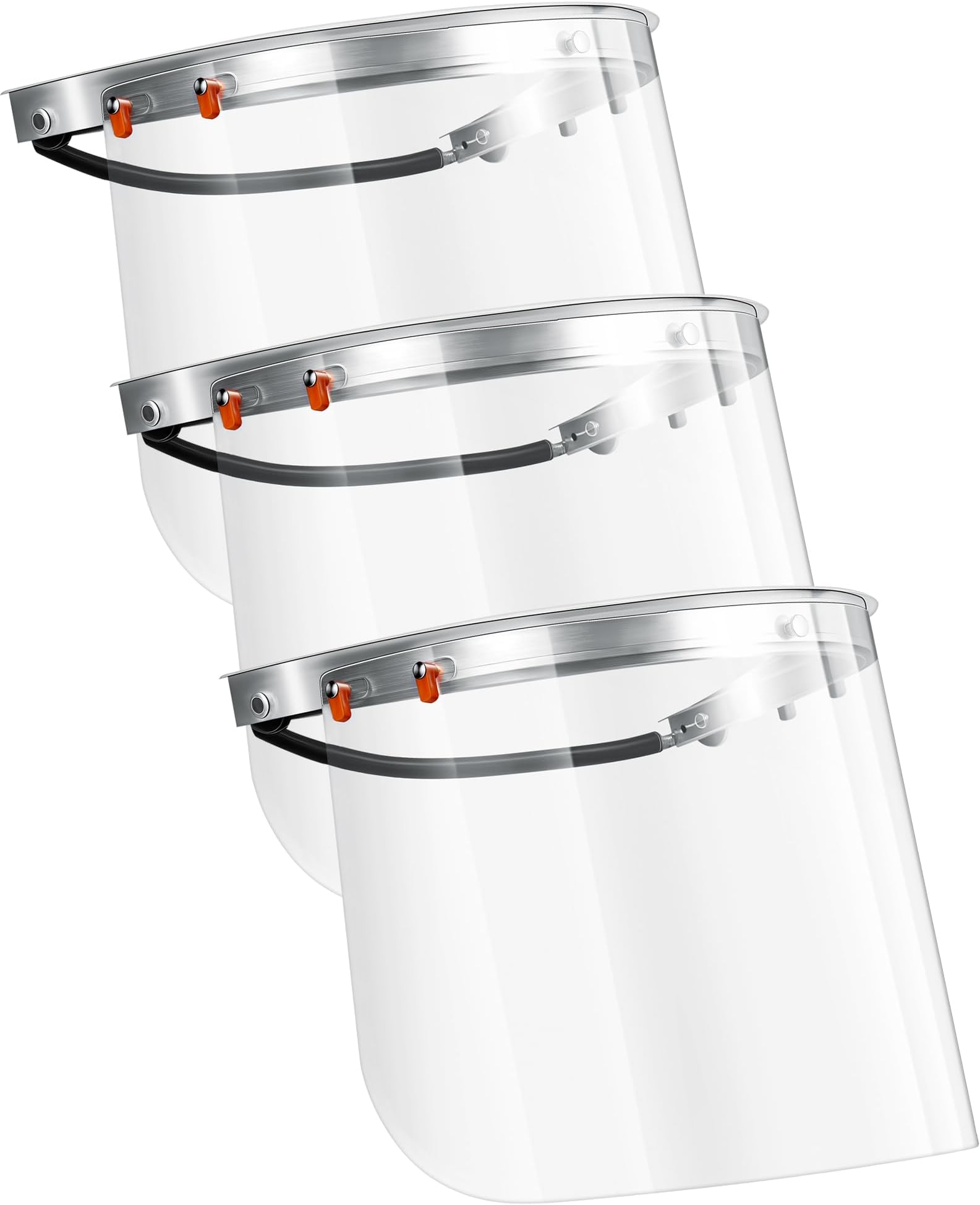 Zonon 3 Set Aluminum Face Shield Adapters Include Aluminum Cap Style Hard Adapters and Safety Replacement Visors Clear Face Shield (Edgeless Faceshield Visors)