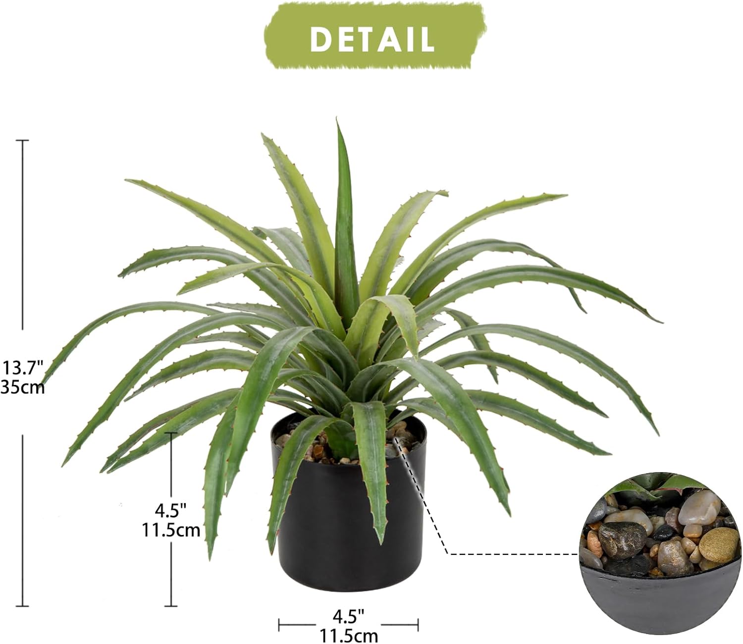 Briful Agave Plant Artificial 17 Inch Fake Potted Plant Large Succulent Fake Plants for Home Office Desk Bathroom Shelf Kitchen Decor (Green) - Image 2