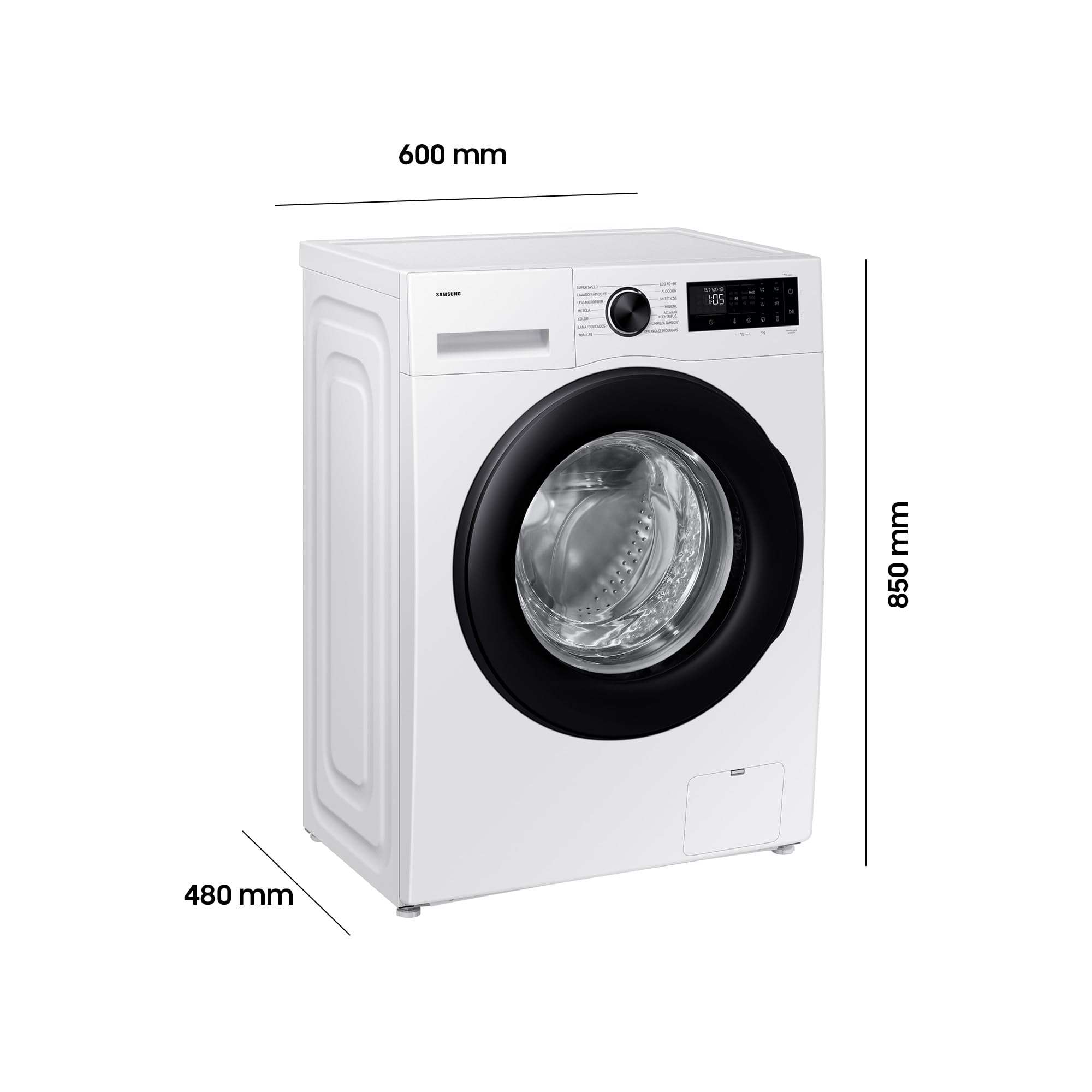 Samsung WW90DG5G34AEEG Waschmaschine WW5100D SLIM 9 kg 48 cm tief Dampfprogramm AI Energy Mode Ecobubble WiFi Mikroplastik-Programm AI Wash SuperSpeed 39 Min. Weiß