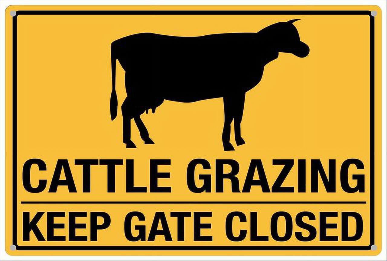 peiyeety Cattle Grazing Keep Gate Closed Aluminum Tin Sign for Home Kitchen Wall Decor 12X8Inch