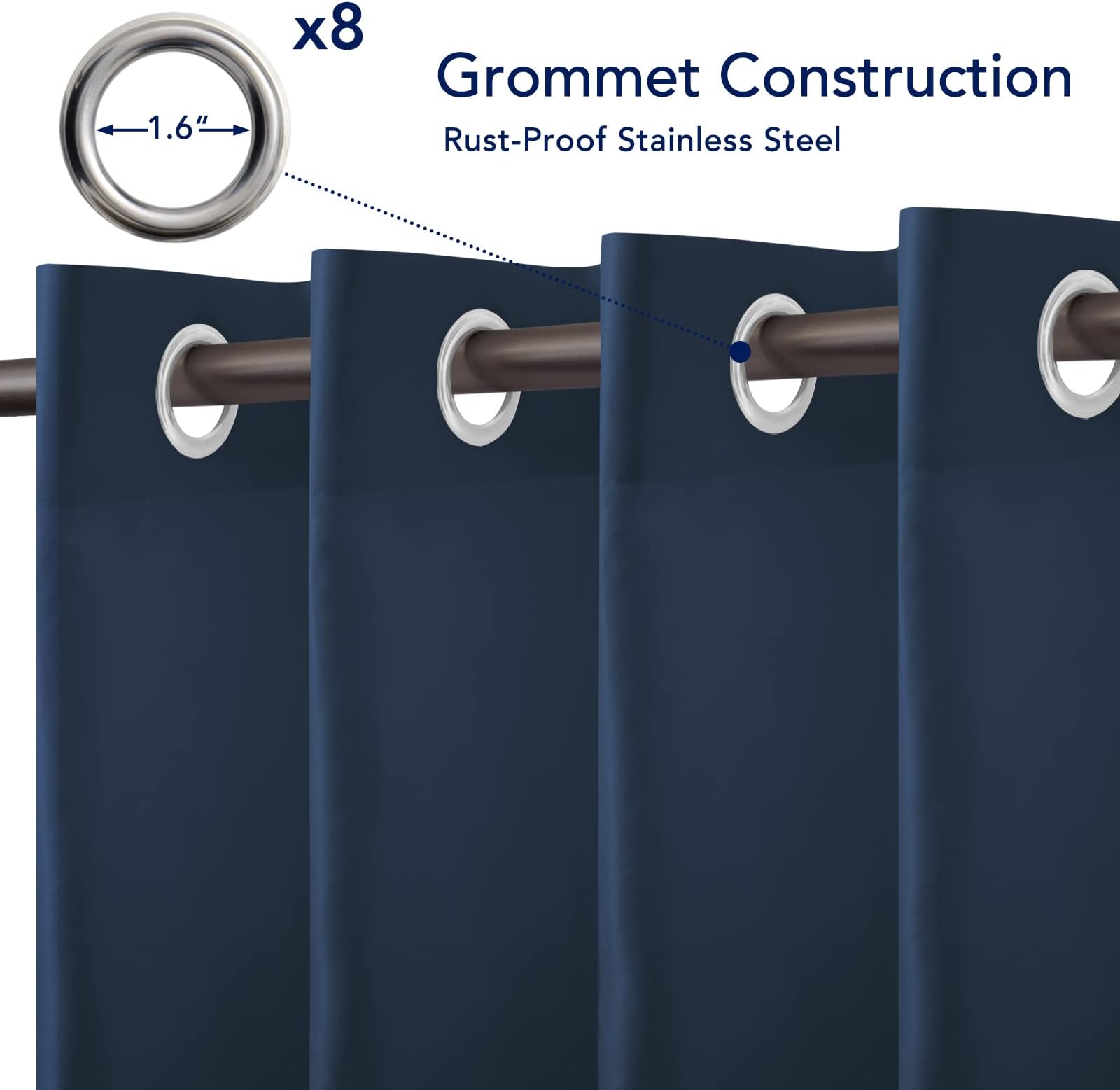 PureFit Outdoor Curtains for Patio Waterproof Weatherproof, UV Resistant Outside Curtains for Gazebo, Front Porch, Pergola, Sun Blocking Privacy Curtain, 52W x 84L inch, 1 Panel, Navy Blue