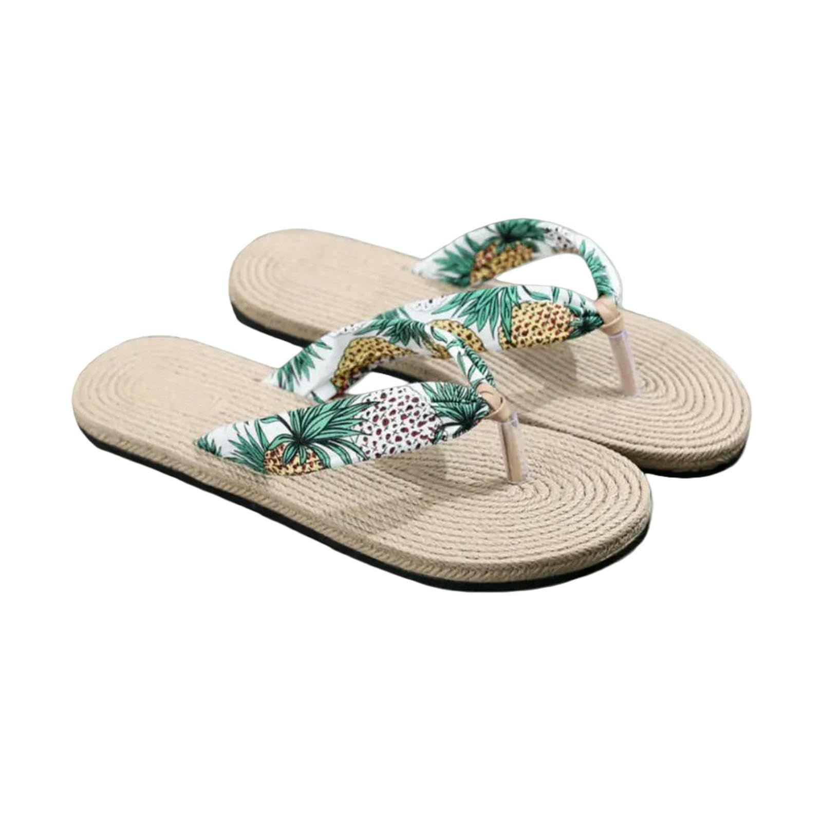 ZSLFCBD Summer Slippers Shoes Women Sandals Anti-slip Flip Flops Floral Beach Thongs Slippers-white Pineapple-35