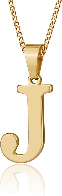 Suweibuke Initial Necklace for Men Women Boys Girls, 18K Gold Plated 26 Letters Pendant Necklace, Personalized Jewelry Gifts